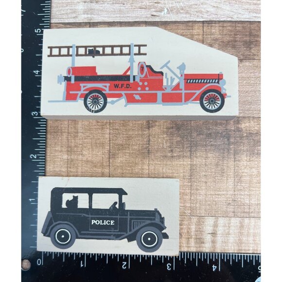 Cat's Meow Vintage Wooden Fire Truck & Police Car Blocks - Picture 1 of 2
